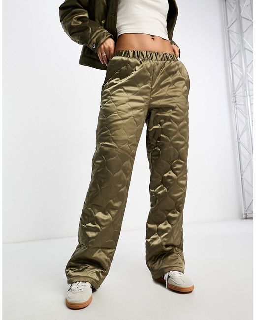 Asos Design quilted pull on pants khaki part of a set-