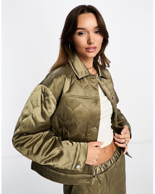 Asos Design quilted shacket khaki part of a set-