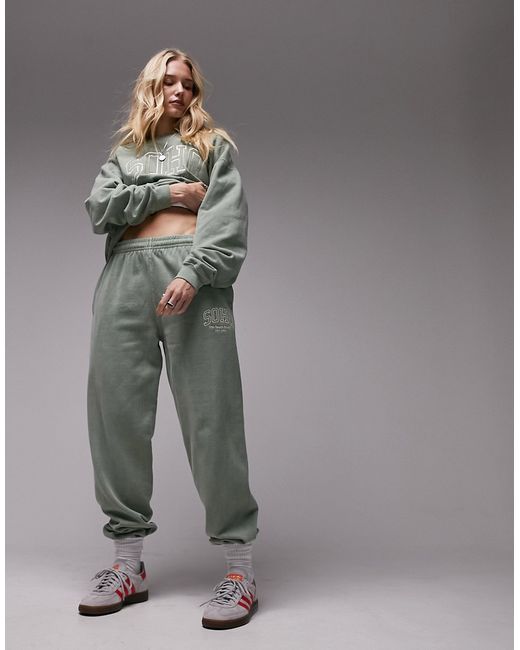 TopShop graphic embroidered Soho oversized vintage wash sweatpants part of a set