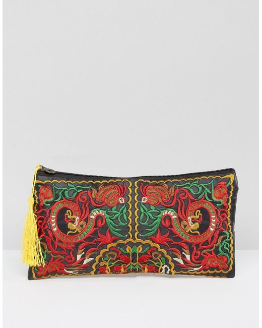 Reclaimed Vintage Embroidered Tassel Clutch Bag