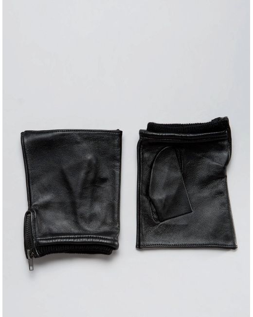 Asos Fingerless Leather Gloves In