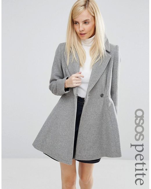 ASOS Petite Skater Coat in Wool Blend With Oversized Collar and