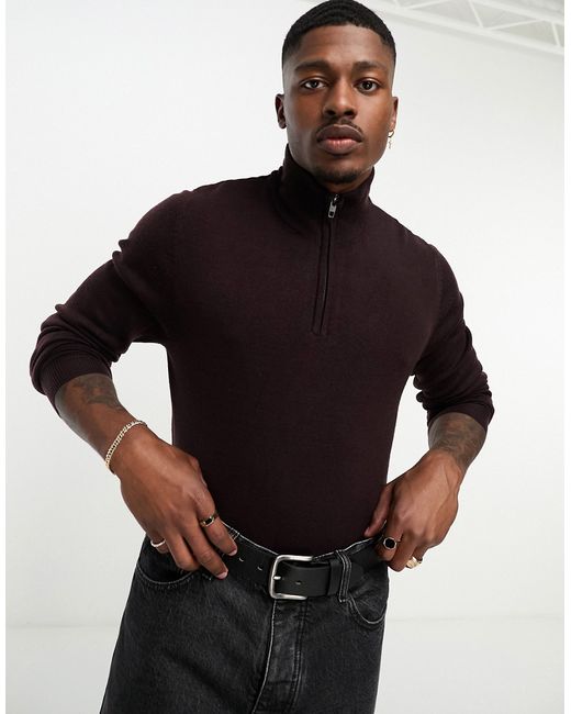 French Connection soft touch half zip sweater burgundy-