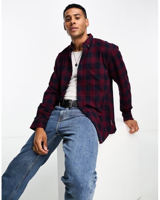 French Connection long sleeve gingham plaid flannel shirt burgundy-