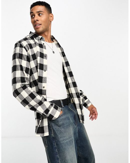 French Connection long sleeve gingham plaid flannel shirt ecru-