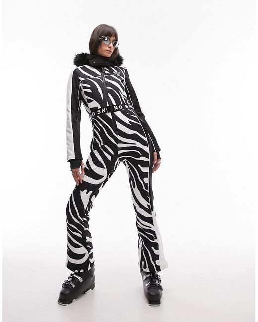 TopShop Sno ski suit with skinny flare zebra print-