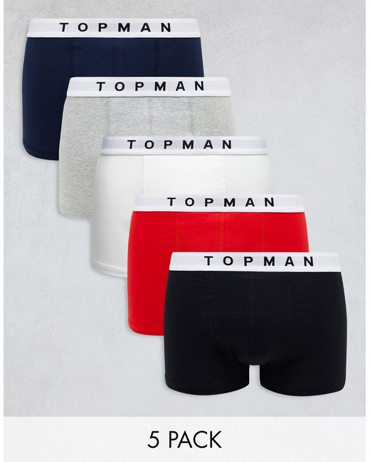 Topman 5 pack trunks black gray heather navy white and red-