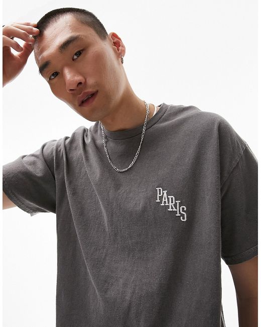 Topman oversized fit t-shirt with Paris embroidery washed