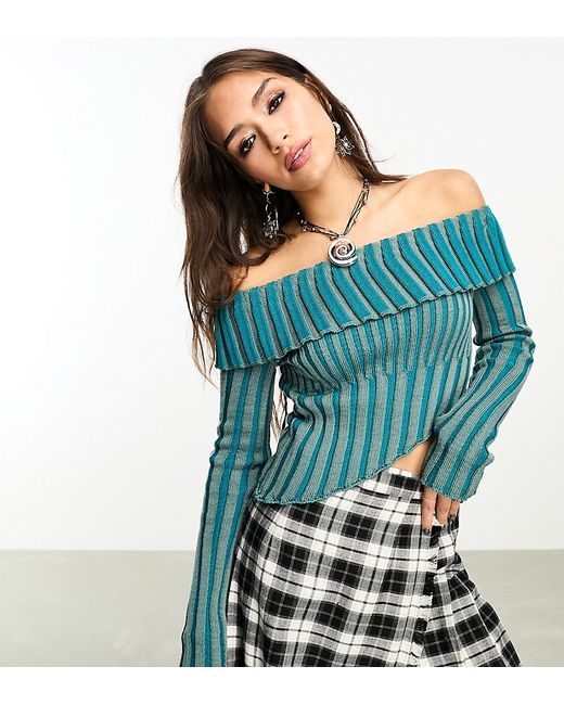 Reclaimed Vintage off-shoulder pleated rib knit top-