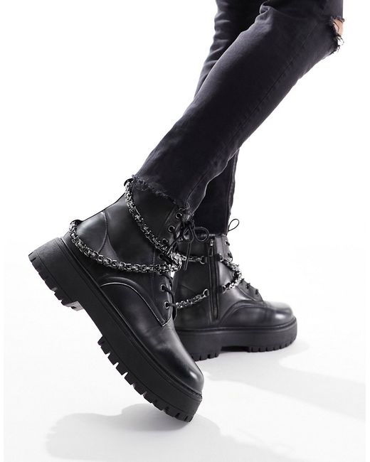 Asos Design lace up boot faux leather with chunky sole and studs
