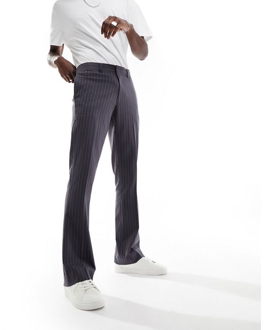 Asos Design smart skinny flared pinstripe pants charcoal-