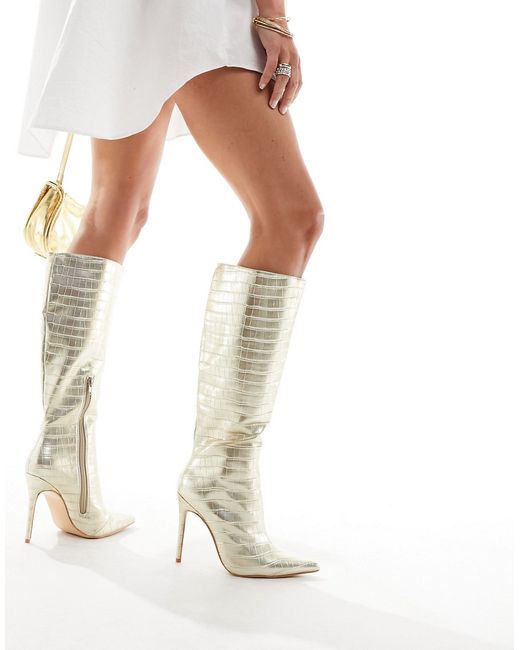 Public Desire heeled knee boots croc