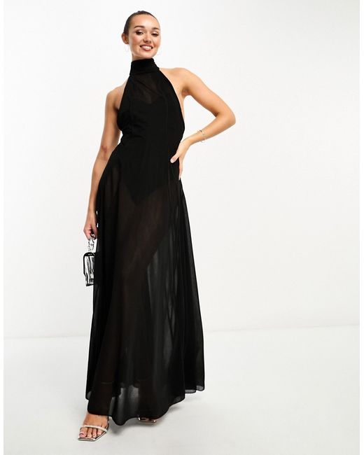 Asos Design sheer halter maxi dress with seamed flare skirt