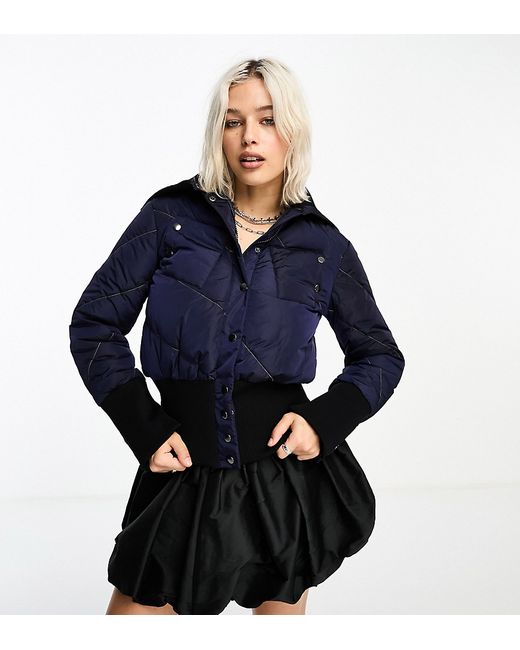 Collusion shrunken puffer with ribbed collar navy-