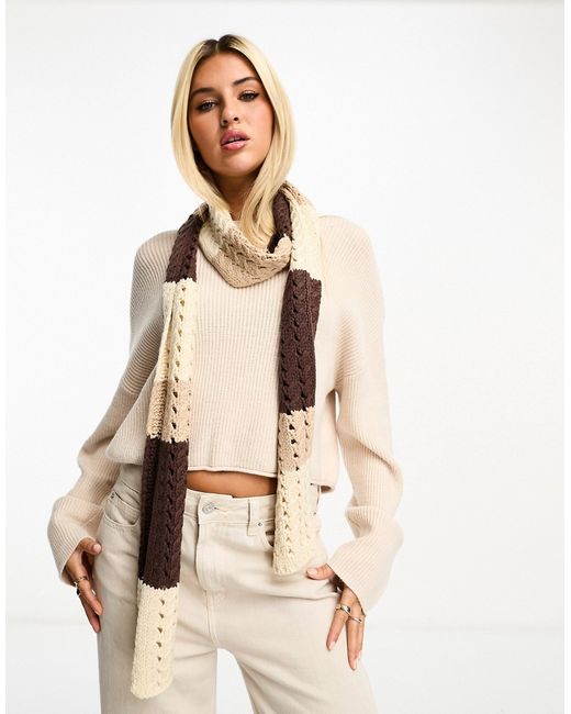 My Accessories London crochet skinny scarf and beige