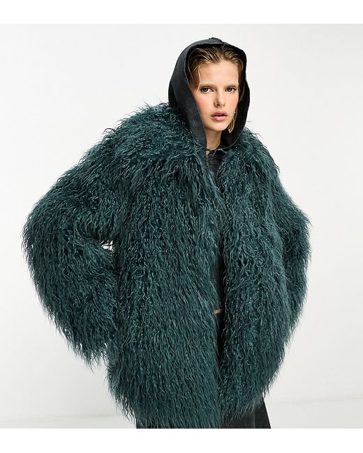 Collusion shaggy faux mongolian fur jacket blue-