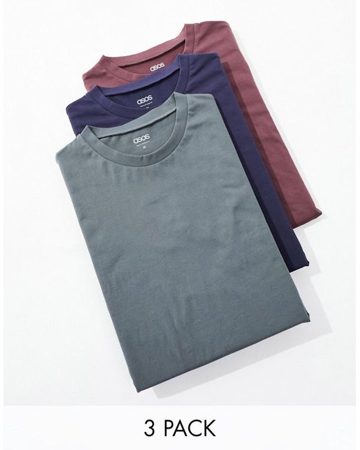 Asos Design 3 pack t-shirt with crew neck navy brown and gray-