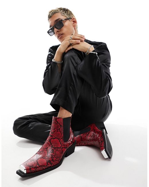 Asos Design cuban heeled boots faux snake skin