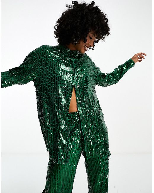 Extro & Vert oversized sequin shirt emerald part of a set