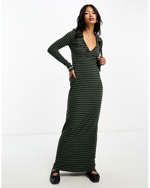 Asos Design wrap front maxi dress stripe green-