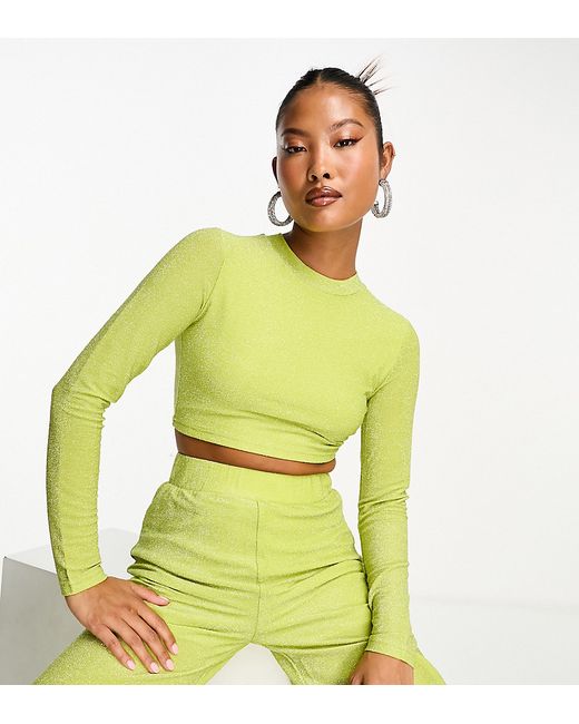 Collective The Label Petite open back metallic knit top olive part of a set-