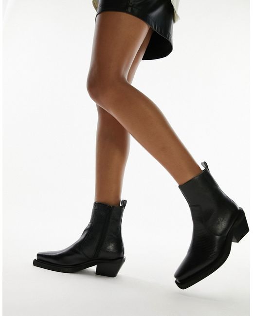 TopShop Lara leather western style ankle boot lizard-