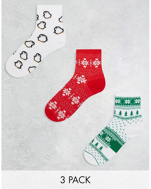 Asos Design Christmas 3 pack ankle socks-