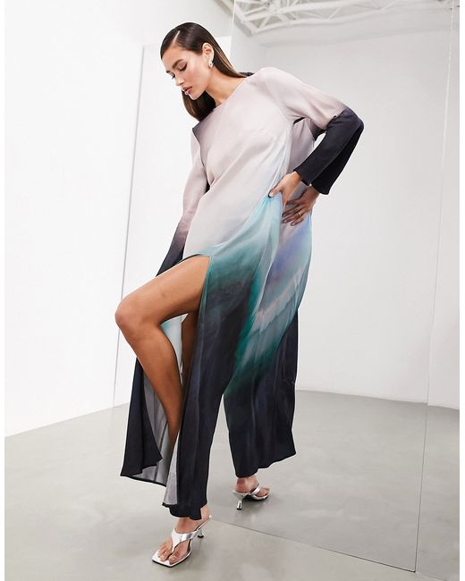 ASOS Edition long sleeve bias cut maxi dress placement ombre print-