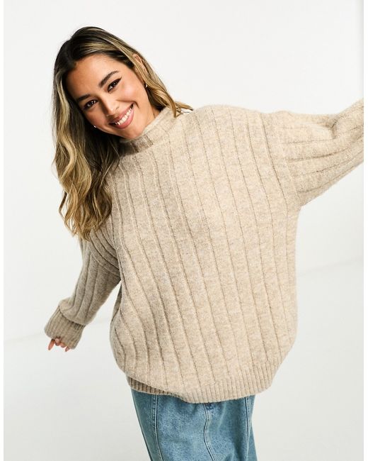 Asos Design chunky oversized sweater rib with grown on neck oatmeal-