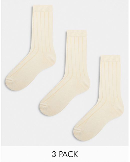 Asos Design 3 pack ribbed sock ecru-