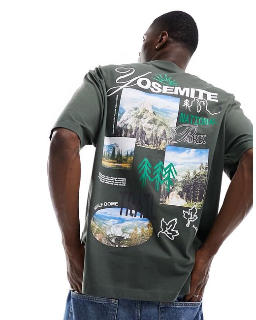 Asos Design oversized t-shirt khaki with back scenic print-