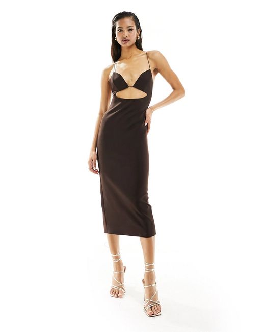 Asos Design midi dress with under bust cut out and strappy back chocolate-