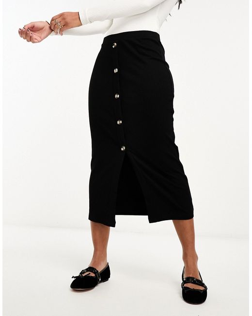 Asos Design ribbed midi skirt with horn buttons