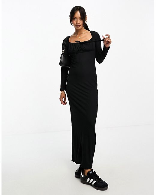 Asos Design long sleeve ruched bust maxi dress with tie front