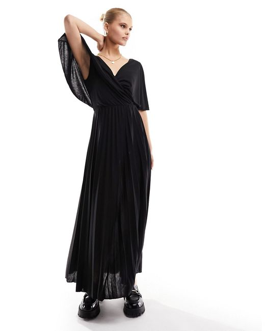 Asos Design wrap flutter sleeve midi dress with pleat skirt
