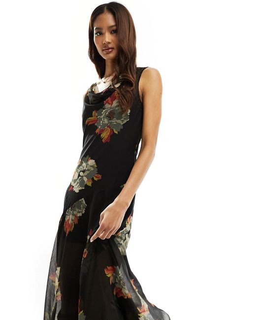 Asos Design cowl neck midi dress vintage floral print-