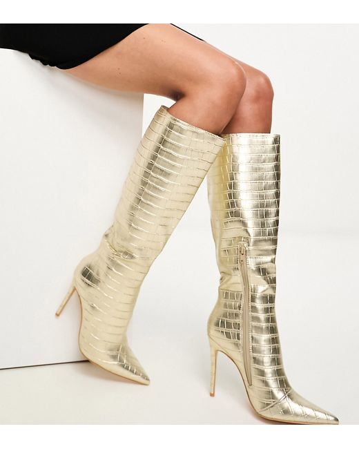 Public Desire Wide Fit heeled knee boot croc