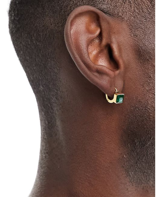 Lost Souls stainless steel chunky huggies hoop earrings with emerald glass