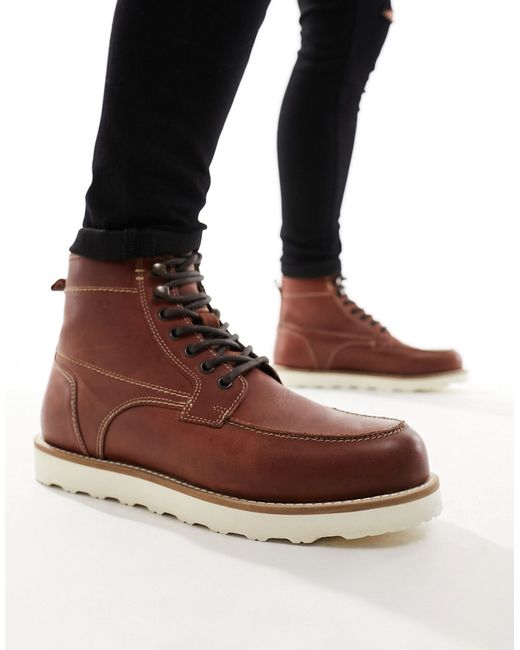 Asos Design lace-up boots leather with contrast sole