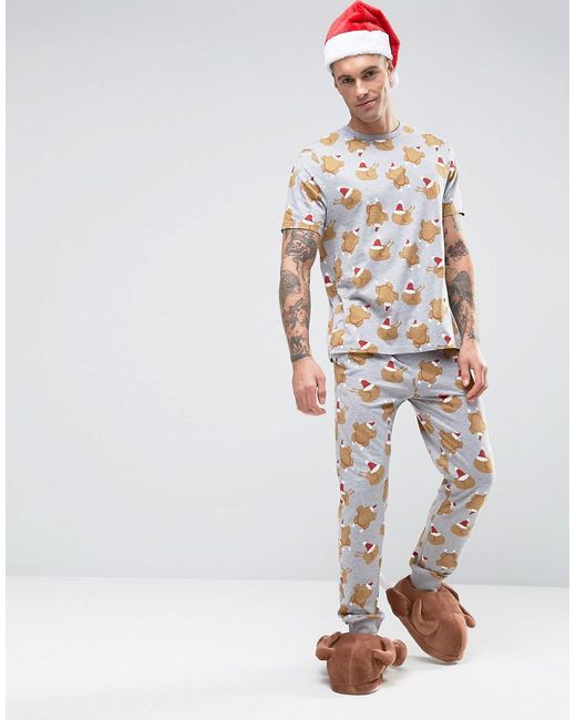 Asos Christmas Pyjama Set With Turkey Print Flat grey
