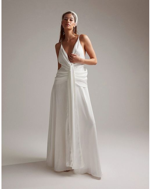Asos Design Emily satin plunge drape cami wedding dress