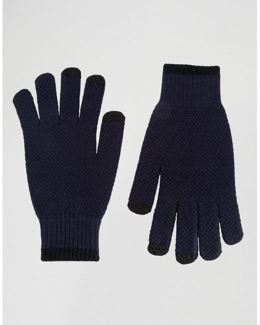 Asos Textured Gloves In Navy Navy