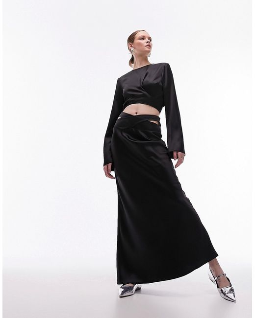 TopShop satin bias maxi skirt with wrap waist part of a set