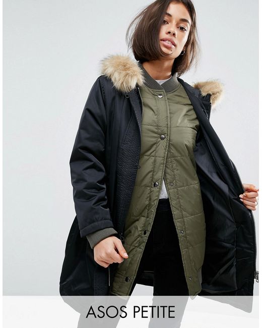 ASOS Petite 3 in 1 Parka with Ribbed Collar Black
