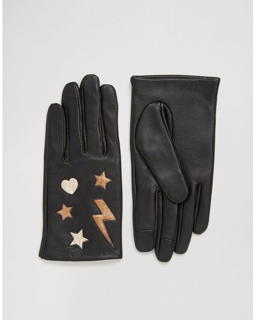 Asos Leather Star Lightning Bolt Metallic Gloves