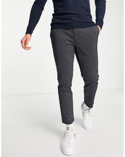 Topman smart pants with elasticated waistband pinstripe
