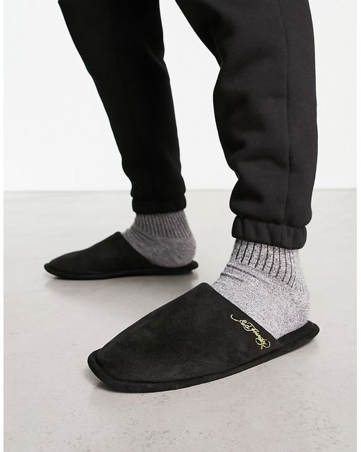 Ed Hardy logo mule slippers