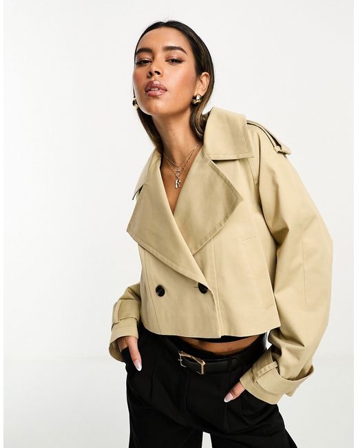 Asos Design cropped trench coat stone-