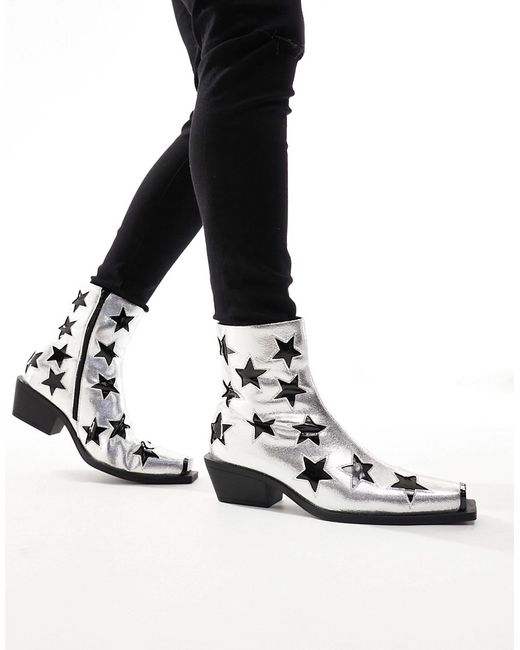 Asos Design cuban heeled boots faux leather with star details