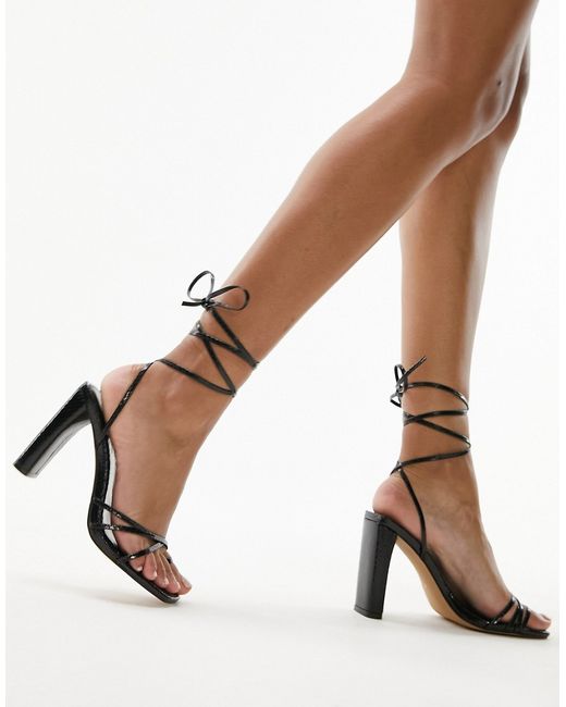 TopShop Fifi tie up heeled sandals lizard